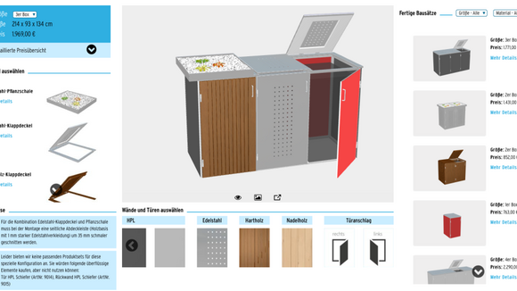 Mülltonnenbox-System BINTO per 3D-Konfigurator erfolgreich im Onlinevertrieb