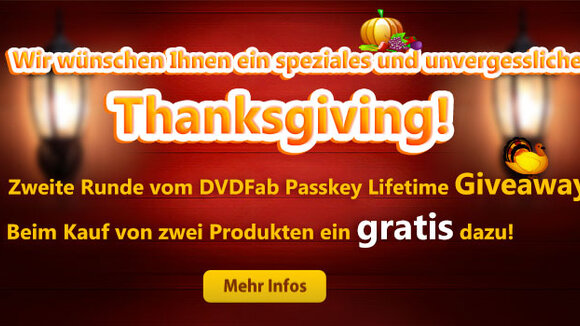DVDFab lädt den Benutzern ein, ein speziales und unvergessliches Thanksgiving zu genießen!