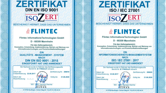 Flintec IT erhält Zertifizierung für Qualität und Informationssicherheit