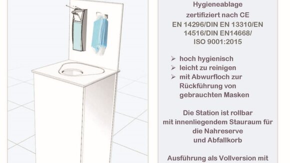 Neu entwickelte mobile Hygienestation mit antibakterieller Oberfläche